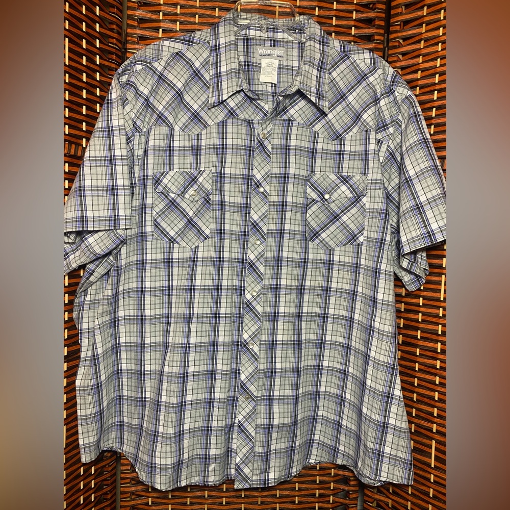 Wrangler Plaid Pearl Snap Western Shirt Men’s 2XL Cowboy Short Sleeve